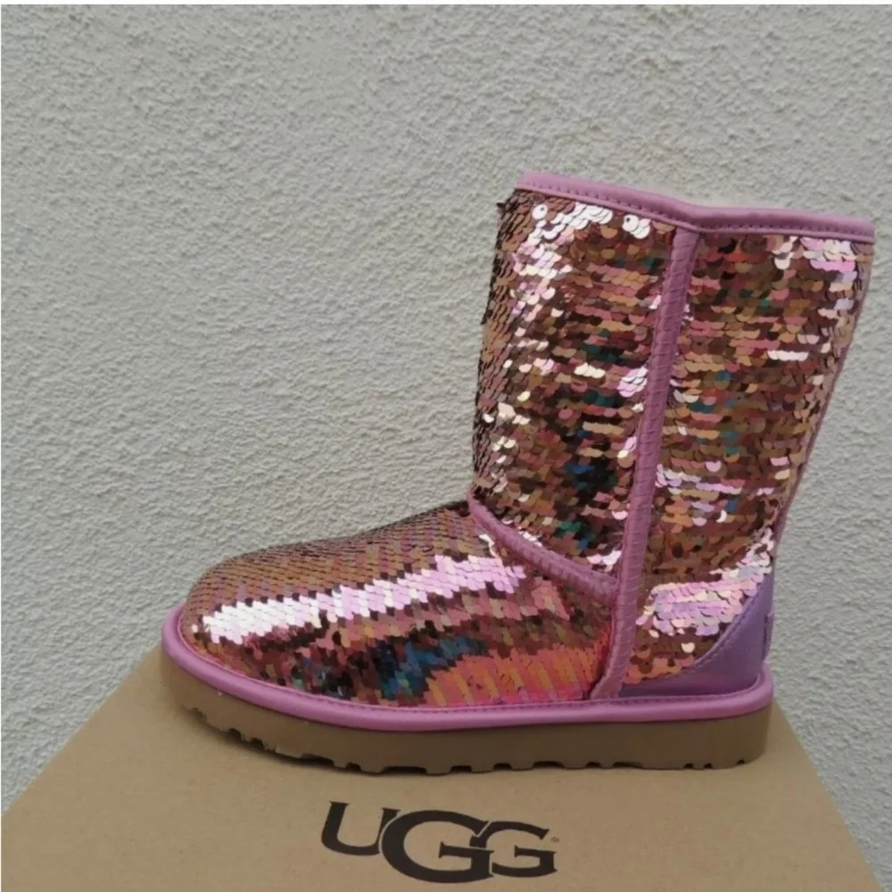 Ugg Classic Short Pink Sequin Boots - Picture 4 of 6